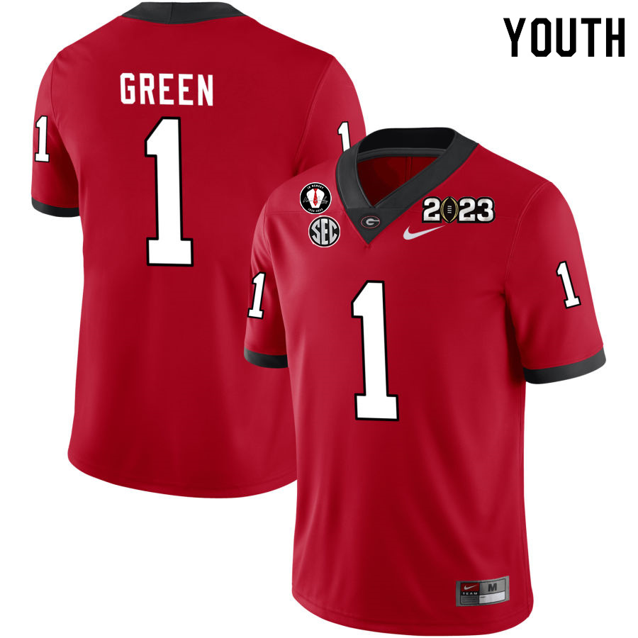 Georgia Bulldogs Youth Nyland Green #1 Red 2022-23 CTP National Championship Stitched College UGA Football Jersey 23AW017ZH